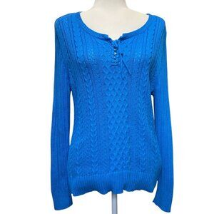Studio Works 100% Cotton Petite Cable Knit Lace-Up Sweater - PXL